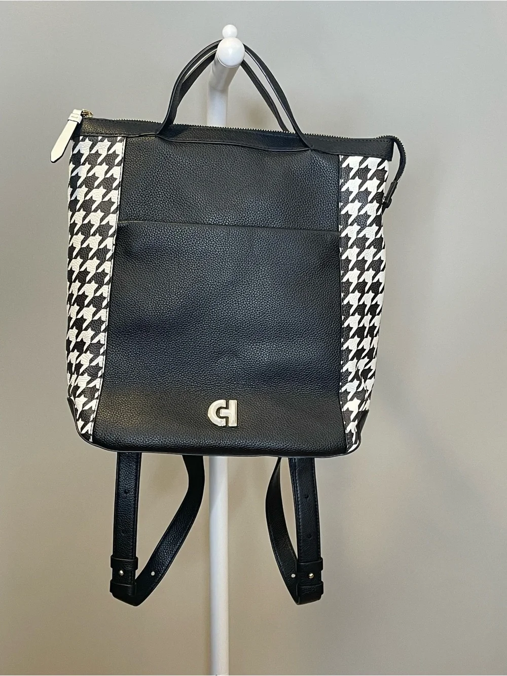 Cole Haan Grand Ambition Luxe Houndstooth Leather Backpack w Tablet Slot NWOT
